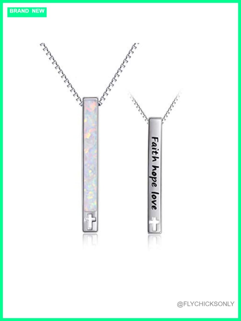 WINNICACA Opal Necklace Sterling Silver Vertical Bar Pendant